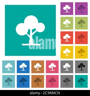 Leafy tree multi colored flat icons on plain square backgrounds. Included white and darker icon variations for hover or active effects. Stock Vector