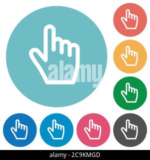 Hand cursor flat white icons on round color backgrounds Stock Vector