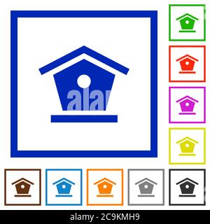 Bird feeder flat color icons in square frames on white background Stock Vector