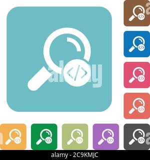 Search programming code white flat icons on color rounded square backgrounds Stock Vector