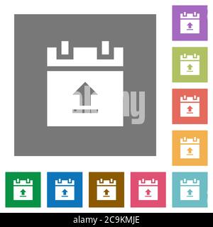 Upload schedule data flat icons on simple color square backgrounds Stock Vector