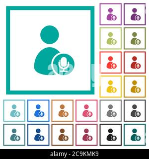User broadcasting flat color icons with quadrant frames on white background Stock Vector