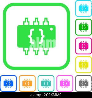 Hardware programming vivid colored flat icons in curved borders on white background Stock Vector