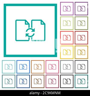 Swap documents flat color icons with quadrant frames on white background Stock Vector