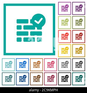 Active firewall flat color icons with quadrant frames on white background Stock Vector