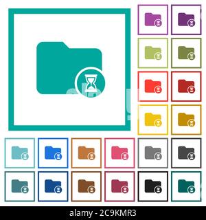 Directory processing flat color icons with quadrant frames on white background Stock Vector