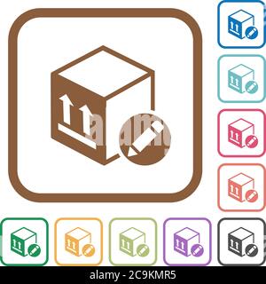 Package edit simple icons in color rounded square frames on white background Stock Vector