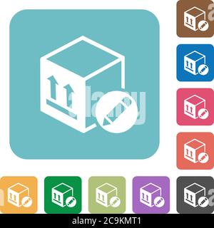 Package edit white flat icons on color rounded square backgrounds Stock Vector