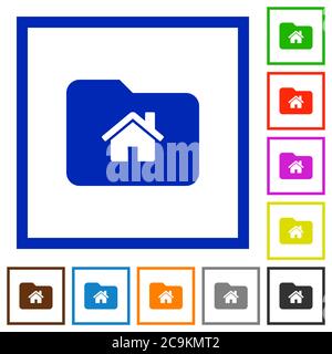 Home folder flat color icons in square frames on white background Stock Vector