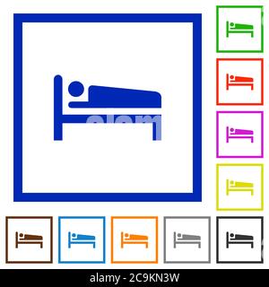 Sleeping man flat color icons in square frames on white background Stock Vector