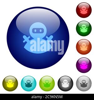 Ninja avatar icons on round color glass buttons Stock Vector