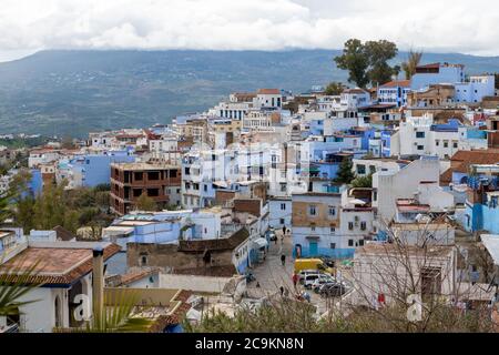 Panoramic view of Chefchaouen, Morocco Stock Photo