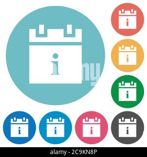 Schedule info flat white icons on round color backgrounds Stock Vector