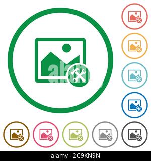 Image tools flat color icons in round outlines on white background Stock Vector