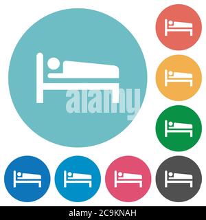 Sleeping man flat white icons on round color backgrounds Stock Vector