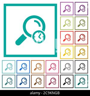 Query time flat color icons with quadrant frames on white background Stock Vector