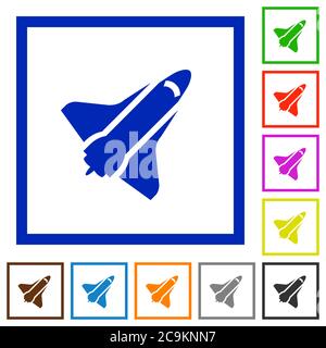 Space shuttle flat color icons in square frames on white background Stock Vector