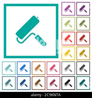 Paint roller flat color icons with quadrant frames on white background Stock Vector