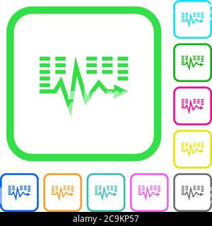 Music waves vivid colored flat icons in curved borders on white background Stock Vector
