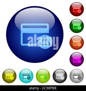 Credit card warning icons on round color glass buttons Stock Vector