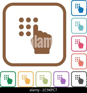 Typing security code simple icons in color rounded square frames on white background Stock Vector