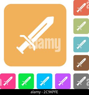 Sword flat icons on rounded square vivid color backgrounds. Stock Vector