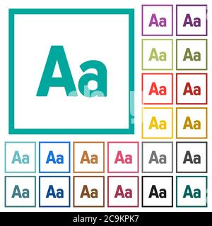 Font size flat color icons with quadrant frames on white background Stock Vector