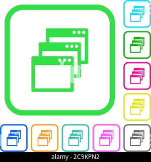 Cascade window view mode vivid colored flat icons in curved borders on white background Stock Vector