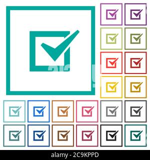 Checked box flat color icons with quadrant frames on white background Stock Vector
