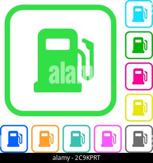 Gas station vivid colored flat icons in curved borders on white background Stock Vector