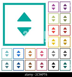 Vertical control arrows flat color icons with quadrant frames on white background Stock Vector