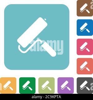 Paint roller white flat icons on color rounded square backgrounds Stock Vector