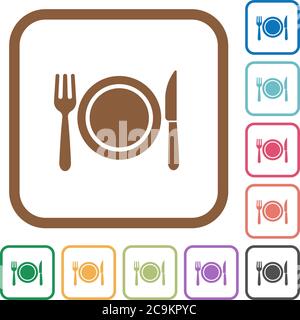 Dinner simple icons in color rounded square frames on white background Stock Vector