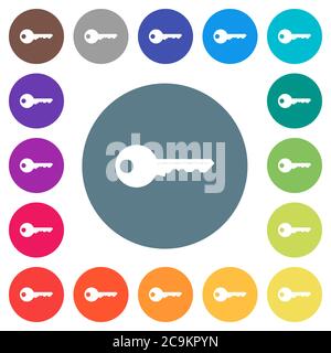 Safety key flat white icons on round color backgrounds. 17 background color variations are included. Stock Vector
