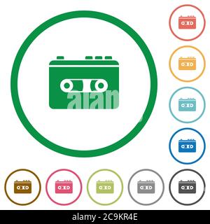 Vintage retro walkman flat color icons in round outlines on white background Stock Vector