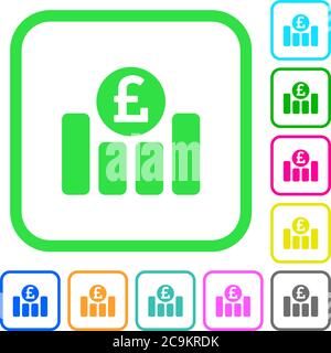 Pound financial graph vivid colored flat icons in curved borders on white background Stock Vector