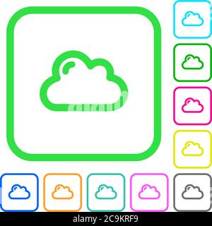 Single cloud vivid colored flat icons in curved borders on white background Stock Vector