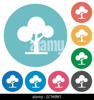 Leafy tree flat white icons on round color backgrounds Stock Vector