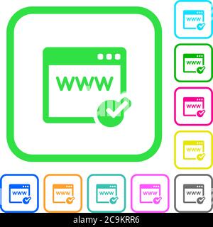 Domain registration vivid colored flat icons in curved borders on white background Stock Vector