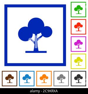Leafy tree flat color icons in square frames on white background Stock Vector