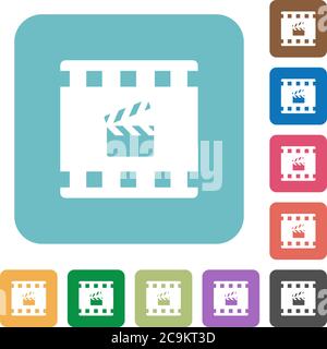 Movie production white flat icons on color rounded square backgrounds Stock Vector