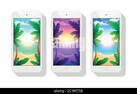 Phone wallpaper vector template. Ui wallpaper. Morning, evening, day on the phone screen saver. Stock Vector
