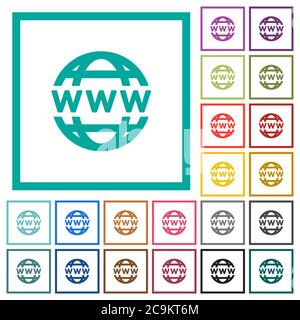 WWW globe flat color icons with quadrant frames on white background Stock Vector