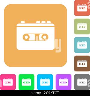 Vintage retro walkman flat icons on rounded square vivid color backgrounds. Stock Vector