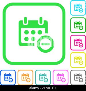 Remove event from calendar vivid colored flat icons in curved borders on white background Stock Vector