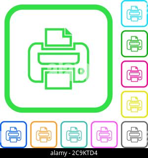 Print vivid colored flat icons in curved borders on white background Stock Vector