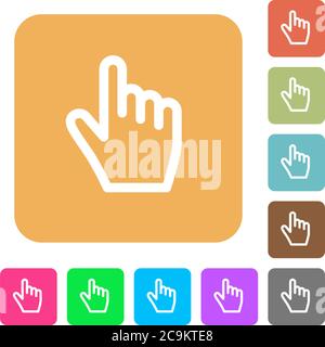Hand cursor flat icons on rounded square vivid color backgrounds. Stock Vector