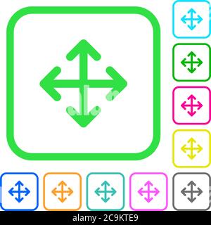 Move arrows vivid colored flat icons in curved borders on white background Stock Vector