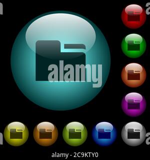 Tab folder icons in color illuminated spherical glass buttons on black background. Can be used to black or dark templates Stock Vector