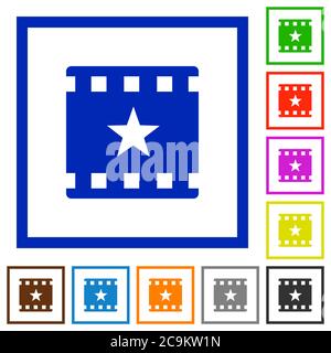 Mark movie flat color icons in square frames on white background Stock Vector